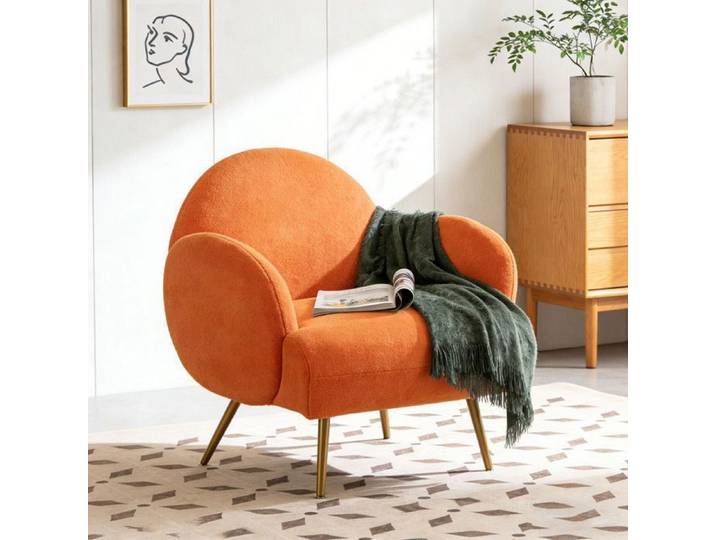 DYHOME Fauteuil de Salon Moderne Fauteuil Relax avec Pieds en métal FauteuilScandinave pour Chambre Tissu en peluche Orange