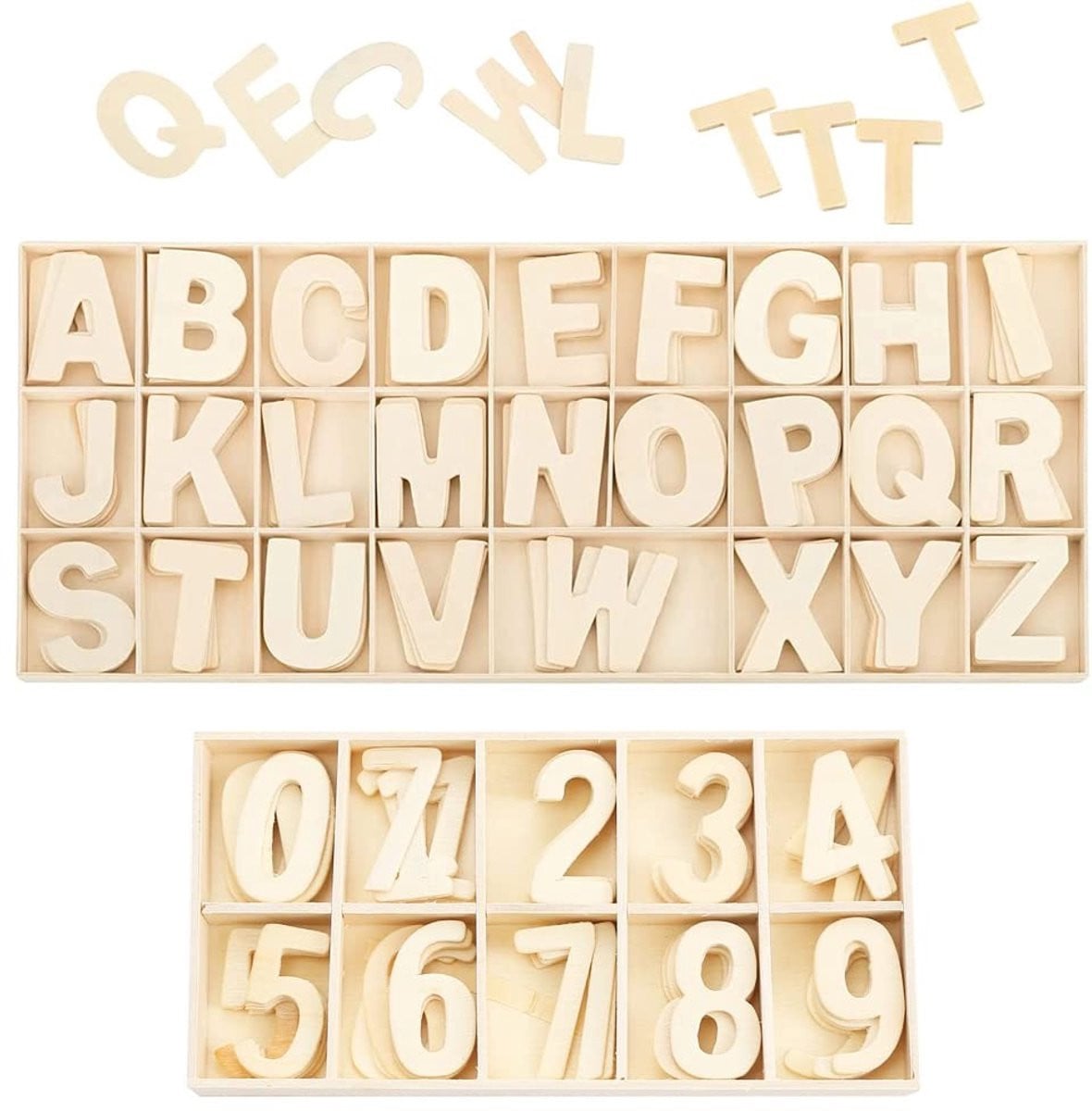 Dailygoods 180 stuks houten cijfers en letters met opbergvak voor decoratie en handwerk