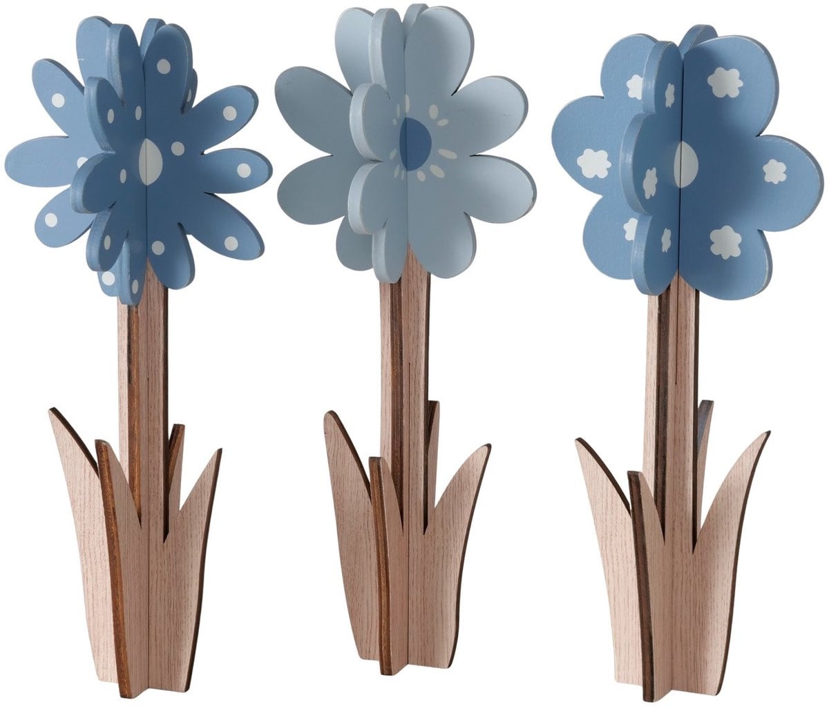 Set van 3 blauwe kunstbloemen van hout