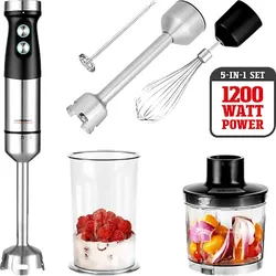 GASTROBACK DESIGN POWER 5-IN-1 Set Stabmixer Schwarz, Silber (1200 Watt, Multizerkleinerer 500 ml, Mixbehälter 700 ml)