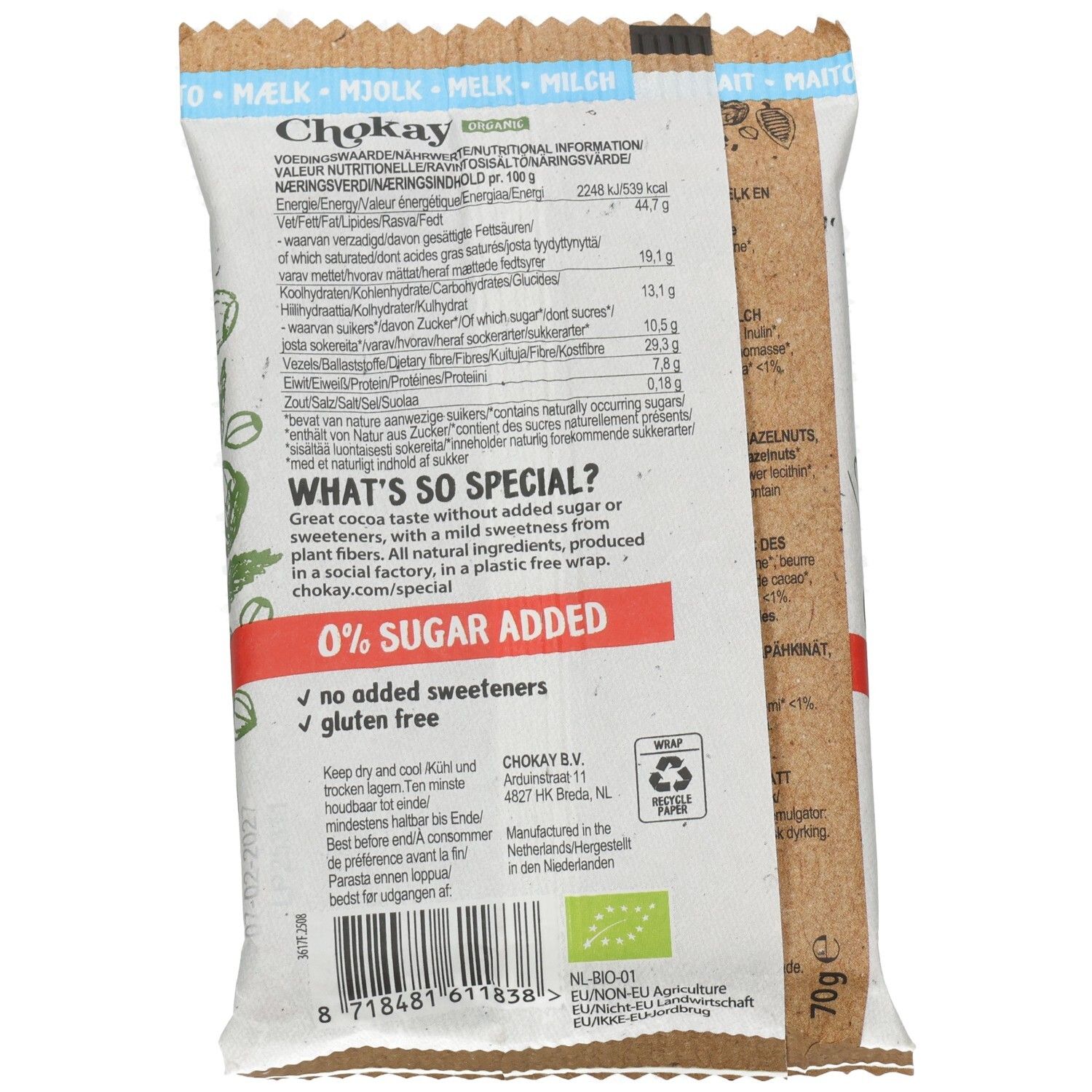 Chokay - Bar Milky Hazel FairTrade, 70g 70 g Schokolade