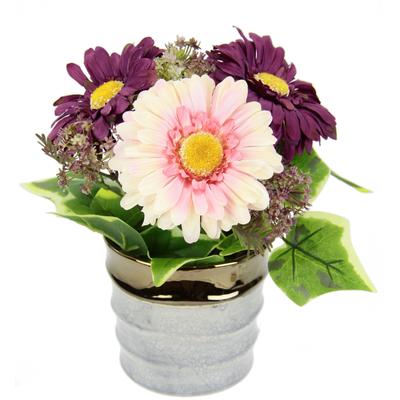 Kunstblume I.GE.A. "Arrangement aus Gerbera im Topf aus Keramik", rot (burgund), B:22cm H:26cm L:22cm, Polyester, Kunstpflanzen, Tischgestecke Blumendekoration Seidenblumen Künstliche Blumen