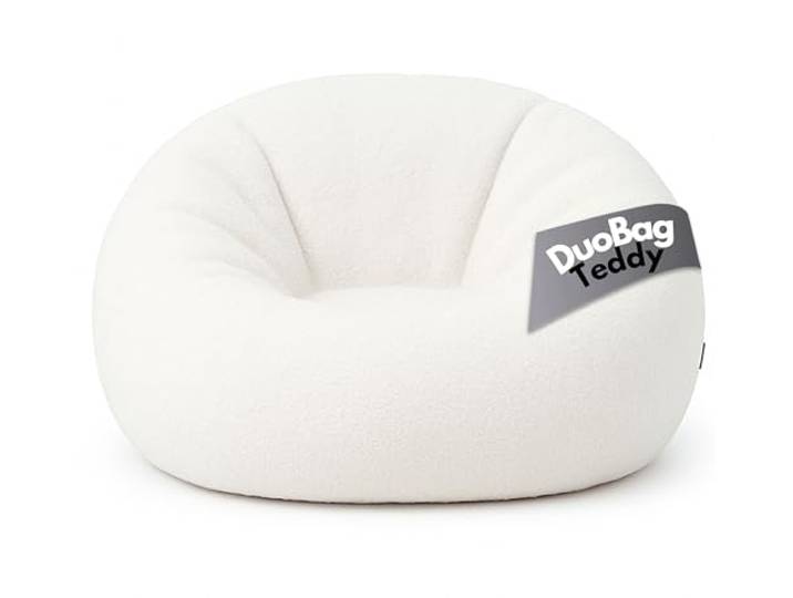 PATCH HOME Comfortline 2 in 1 Teddy Sitzsack Sessel Bean Bag – Gaming Sitzsäcke für Erwachsene & Kinder mit Reißverschluss – Bereits befüllt – Ideal zum Sitzen und Liegen (Weiß, Ø155 cm)
