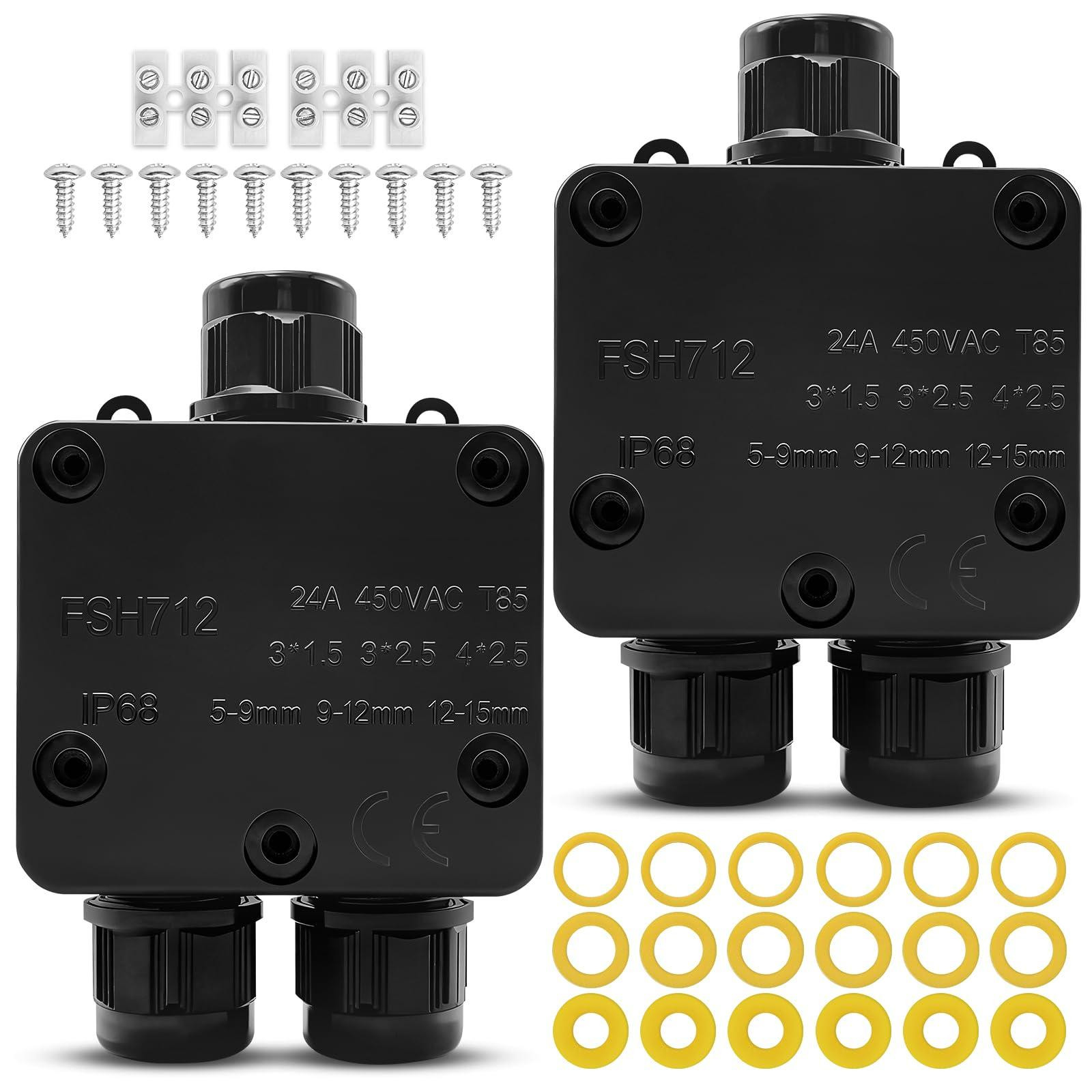 Selius 2 stuks IP68 waterdichte 3-weg verdeeldoos kabelverbinder