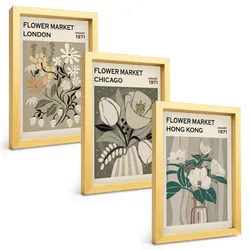 BILDER SET 3er Set - 20x30 cm Goldrahmen - Blumenmessen London Chicago Hongkong