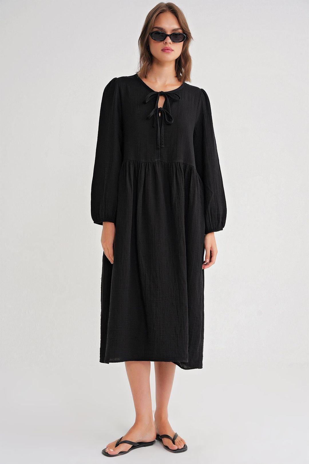V-hals Midi-jurk met striksluiting