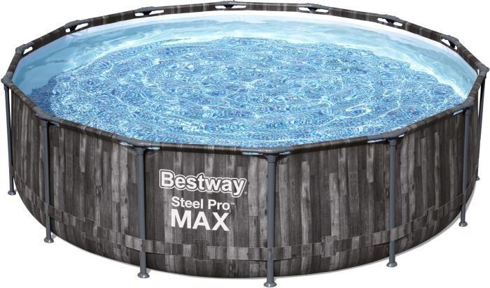 Aufstellpool Bestway Steel Pro Max, 427 x 107 cm, Rund, Holzdekor, Inkl. Filterpumpe & Leiter