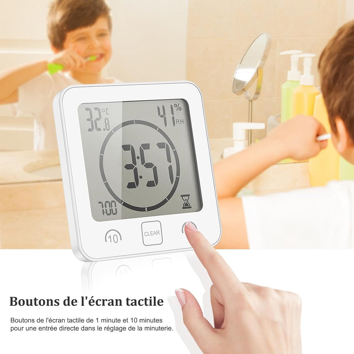 Digitale Waterdichte Doucheklok met Luchtvochtigheidsmeter en Temperatuurweergave en Countdown Timer voor Badkamer en Keuken