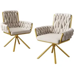 Merax Samt-Esszimmerstuhl, 2er set, Sessel, Schlafzimmer-Drehstuhl, Freizeit-Drehstuhl mit vier Stützbeinen aus Metall, beige