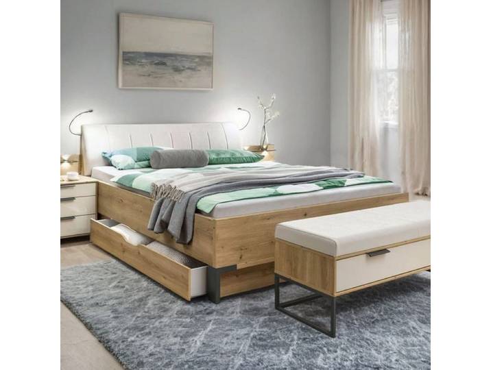 Bett Estiva Komfort Eiche Dekor 180x200cm modern, mit Schubkasten höhenverstellbar