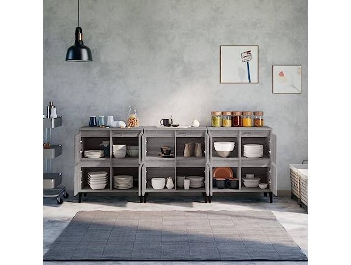 KTHLBRH Sideboards 3 Stück sonoma grau 60 x 35 x 70 cm aus mehrschichtigem 4 Fächer, Ausstellungsfläche, kippsicher, leicht zu reinigen, Montage erforderlich