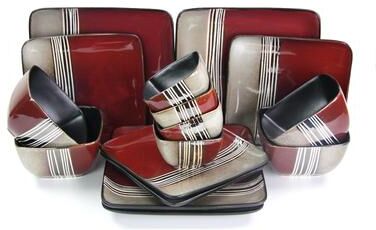 Elama Downtown Loft 16 Piece Double Bowl Stoneware Dinnerware Set with Service for 4