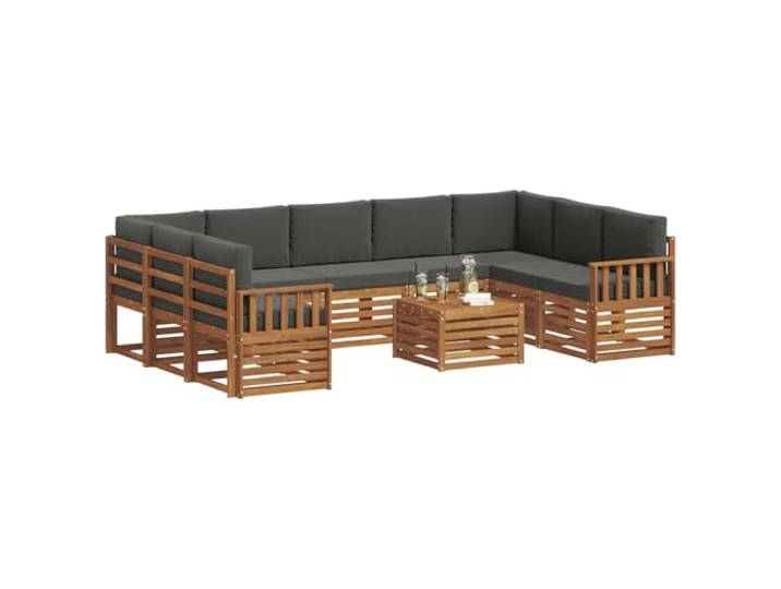 KTHLBRH Set Sofas 10 Stück Natur und Anthrazit Akazienholz massiv Modular, wetterfest, inklusive Kissen, Lattenrost-Design, für Garten und Terrasse