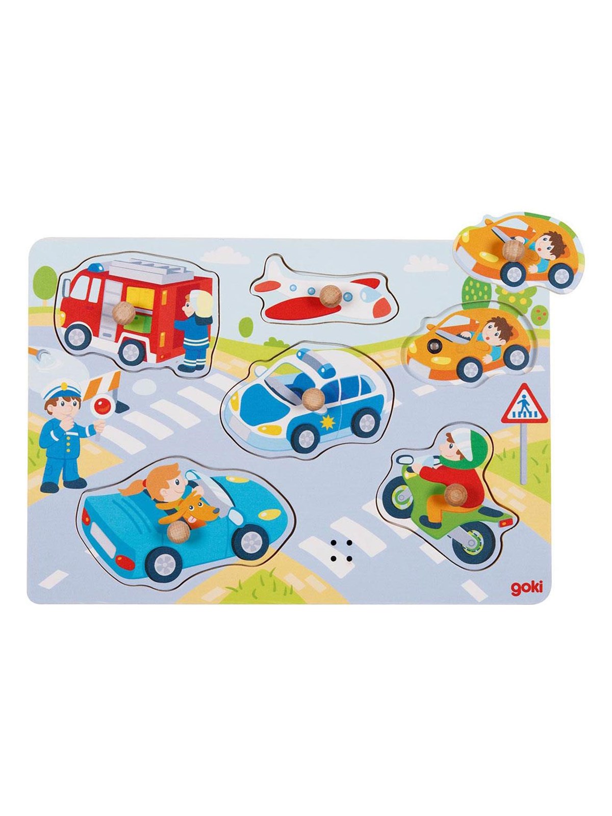 Goki Wooden Stud Puzzle Vehicles with Sound 6 pcs. Holz