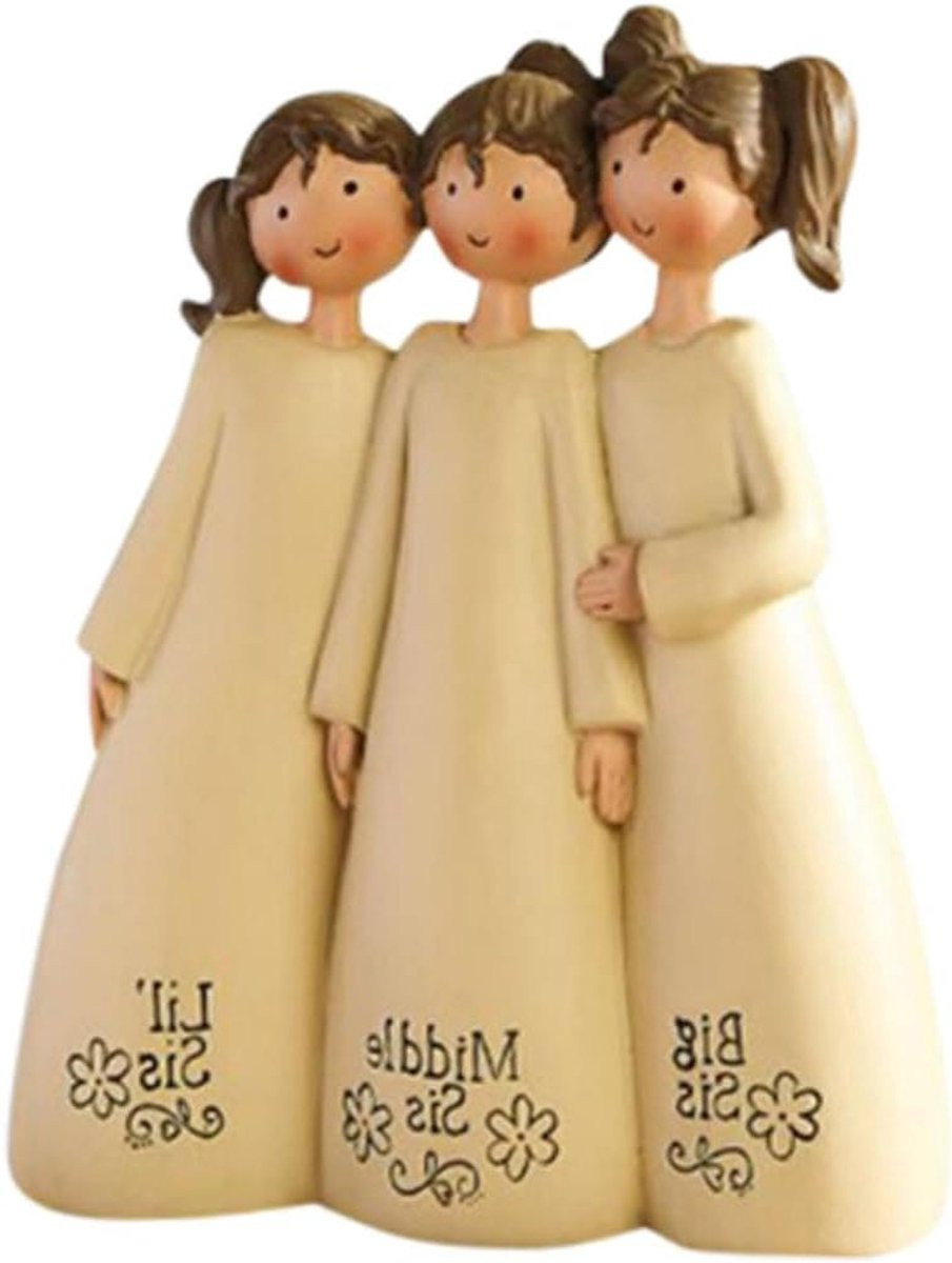 Zuster Engel Beeldje - Vriendschap Sculptuur - Woondecoratie - Hoogte: 9 cm - Wit Zwart
