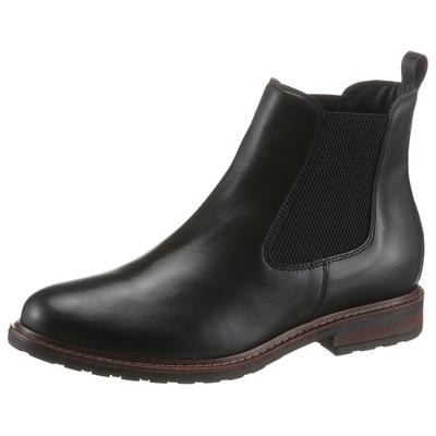 Chelseaboots TAMARIS, Damen, Gr. 37, schwarz, Leder, schimmernd, unifarben, Schuhe Chelseaboots, Businessschuh, Chelsea Boot im klassischen Look, schmale Form