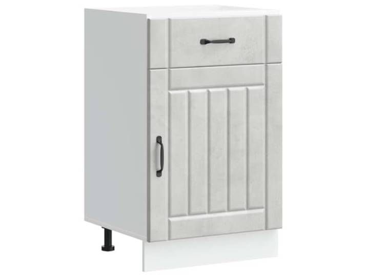 CATRP-Flower Stand Küchenschrank Lucca grau Beton Holz Technik Unterschrank für Spüle, verdeckte Türen, verstellbare Füße, Wandbefestigung im Lieferumfang enthalten, glatte Oberfläche