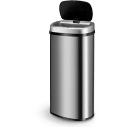 Juskys Automatik Mülleimer mit Sensor 70L - Abfalleimer mit elektrischem Deckel rechteckig - Silber