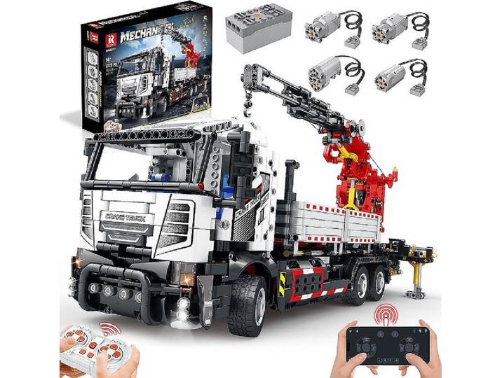 Reobrix 22011 Schwerlast-LKW mit Kran, RC-Fernsteuerung Konstruktions-Spielset, (2328 St)