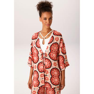 Blusenkimono ANISTON CASUAL, Damen, Gr. 36, bunt (wollweiß, rot, schwarz, rosa, khaki), Web, Obermaterial: 100% Viskose, bedruckt, gemustert, figurumspielend Po-bedeckend, V-Ausschnitt, Umschlagbund, Blusen, mit fantasievollem Mandala-Druck