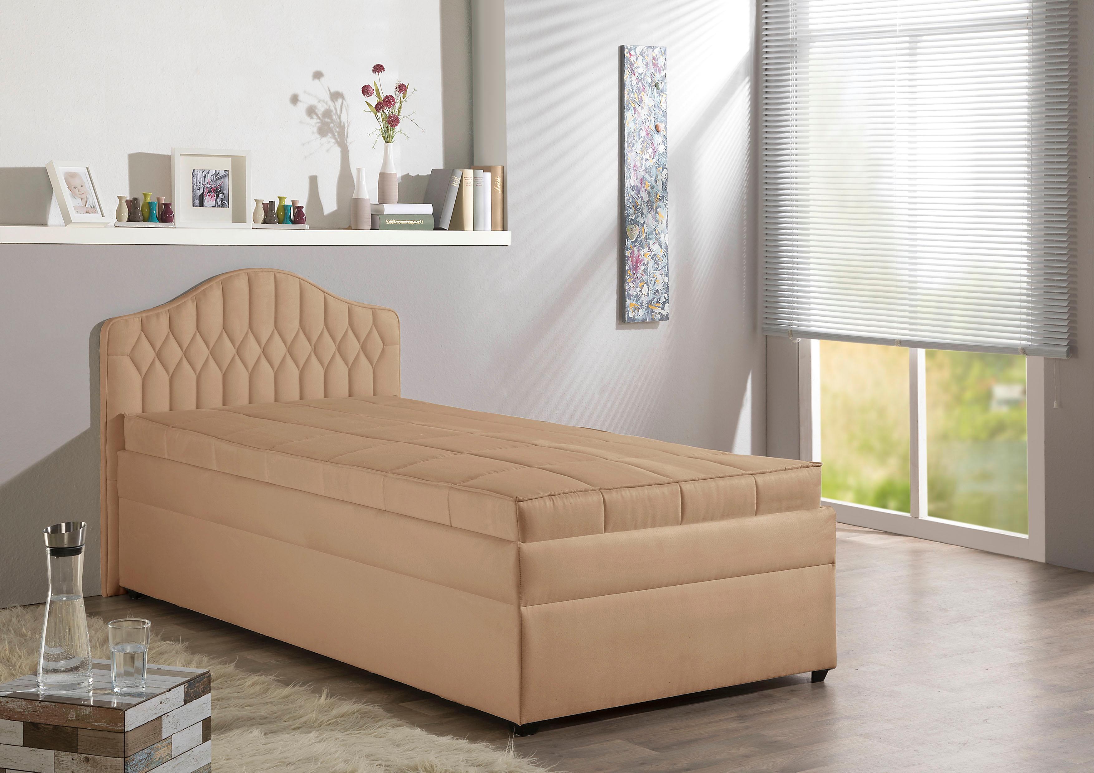 Polsterbett MAINTAL, braun (karamell), B:130cm, Betten, Polsterbett karamell Liegefläche Länge B: 200cm x 120cm, ohne Fleckschutz, Bonnell-Federkernmatratze H2