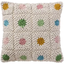 IB Laursen Kissenbezug Gehäkelt mit bunten Blumen, 50 x 50 cm, Creme