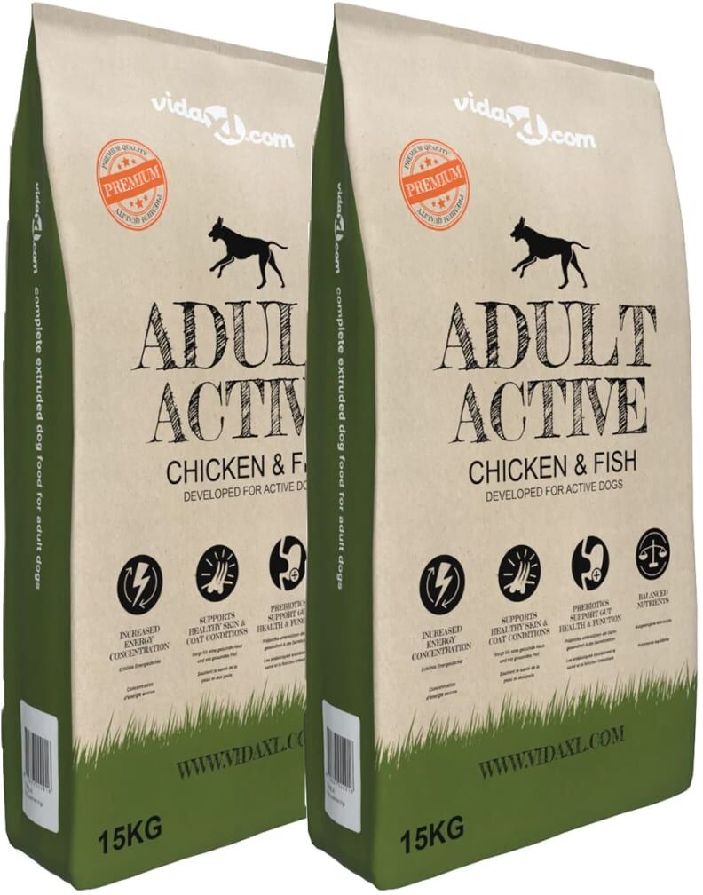 vidaXL Nourriture pour chiens Adult Active Chicken & Fish (2 x 15 kg)