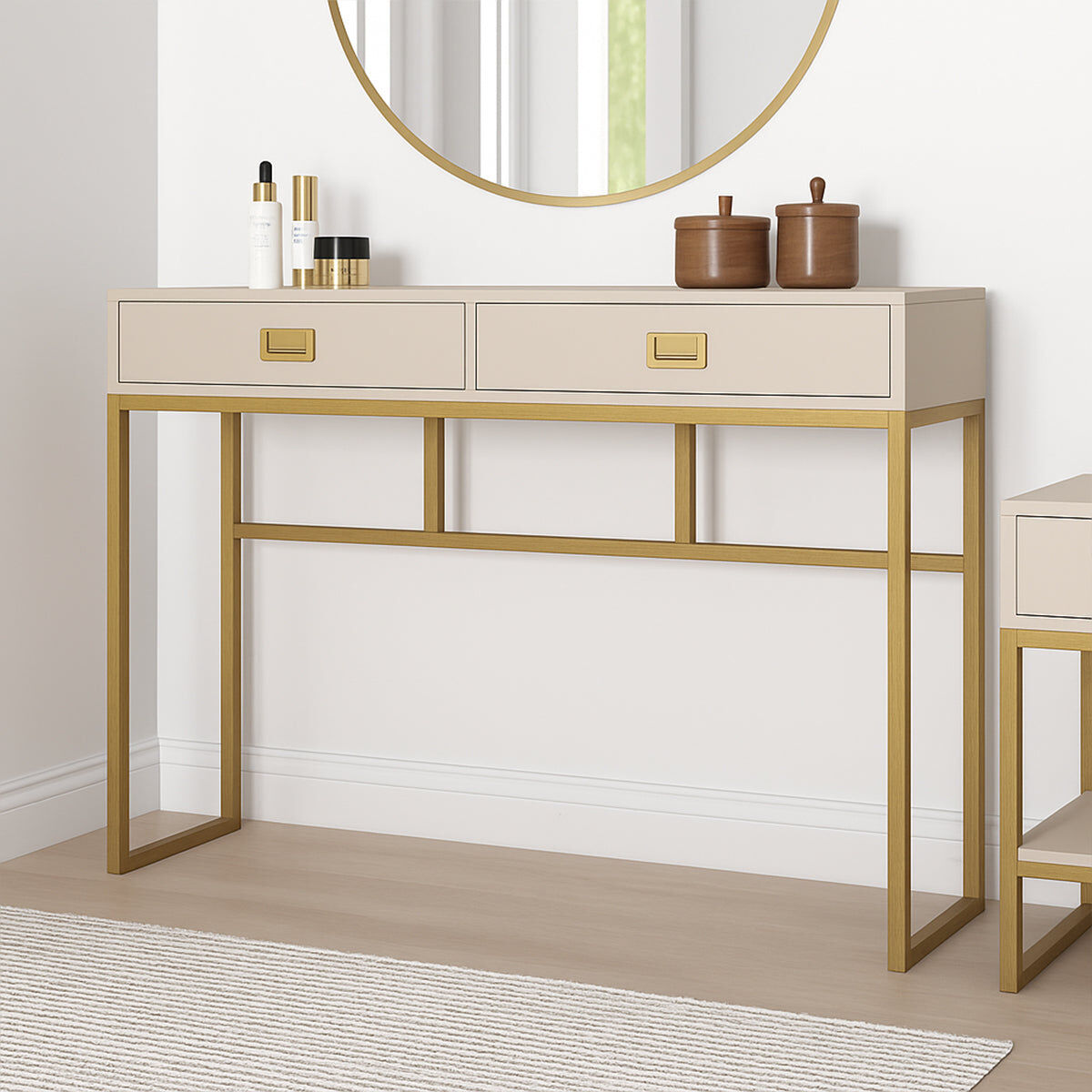 Two Drawer Console / Dressing Table - Elle Stone Range Coated MDF, Metal
