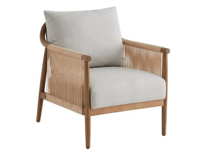 Fauteuil – Style bohème – Accoudoirs en bois massif – Modèle moderne – gris clair