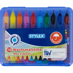 Stylex Wachsmalstifte 28215, wasserfest, bruchsicher, Schiebehülsen, 10 Stück