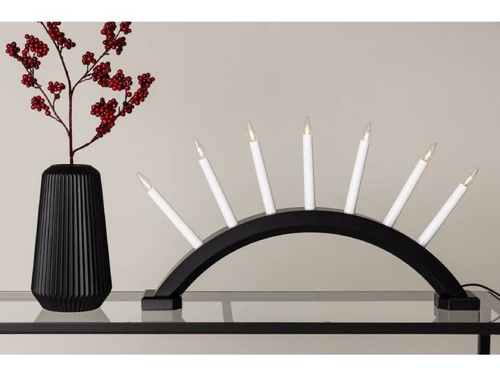 Weihnachtsbeleuchtung Elira - Adventskerzenhalter mit 7 Kerzen - Schwarz - Luxusbetten24