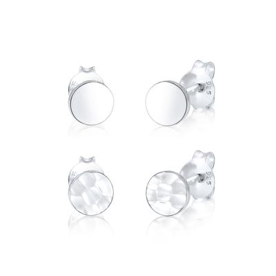 Ohrring-Set ELLI "Set Geo Ohrstecker Gehämmert 925 Silber", silber, Ohrringe, Damen, onesize, ohne Stein, Silber 925 (Sterlingsilber)