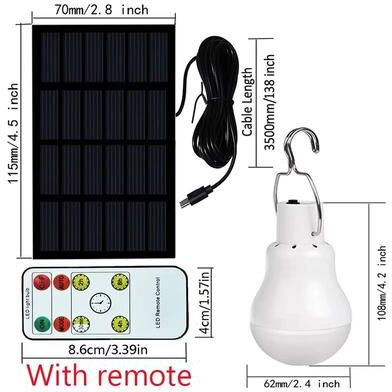 Inspired Finds USB Solar Rechargeable Portable Emergency LED Bulb For Camping Hiking Garden Outdoor with Remote 1pc