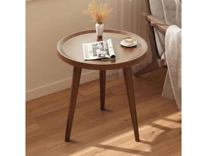 Runder Beistelltisch Hochrand Massivholzbeine 3 Größen 40 60cm Massivholz Nachttisch für Wohnzimmer Schlafzimmer(60x62cm/23.6x24.4in)
