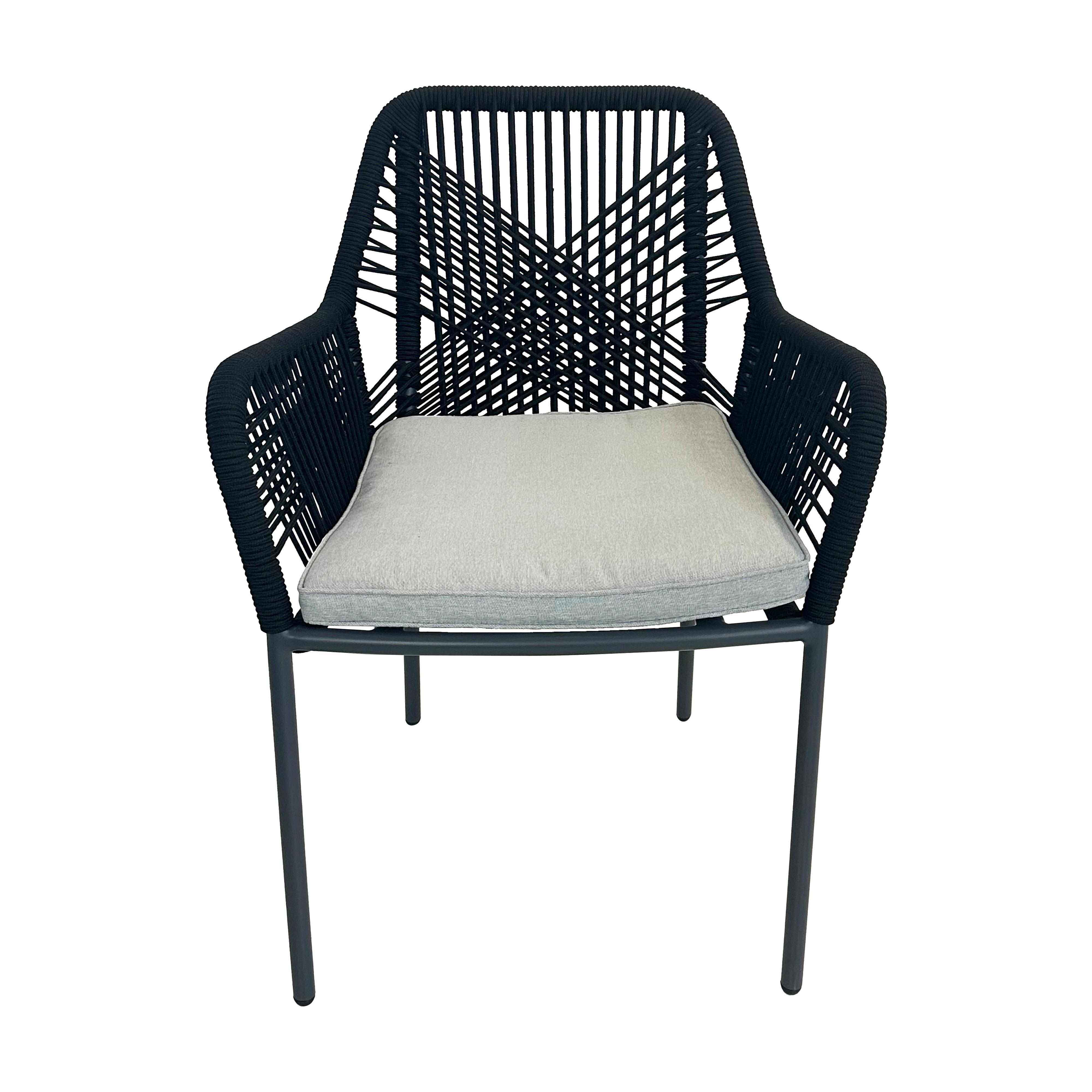 greemotion Gartensessel Valletta 6er Set stapelbar schwarz mit Rope-Geflecht und Sitzkissen