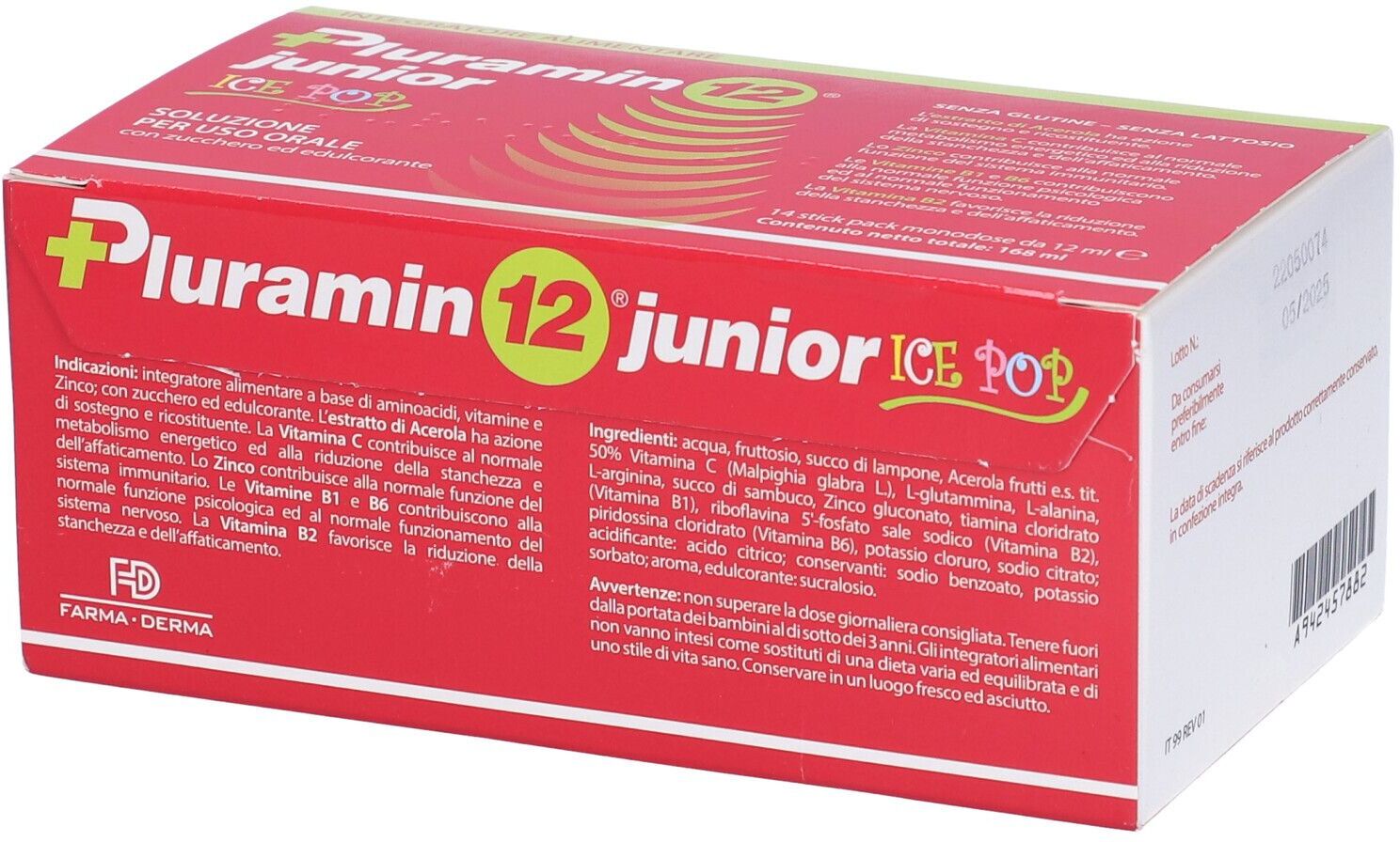 FARMA-DERMA Srl Pluramin12 Junior, 14 Stick Pack da 12 ml