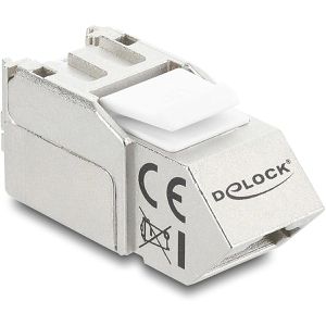 DeLock Keystone-Modul 90937, geschirmte Buchse, RJ45 Cat 6A, werkzeuglose Montage, Metall, 45° gewinkelt
