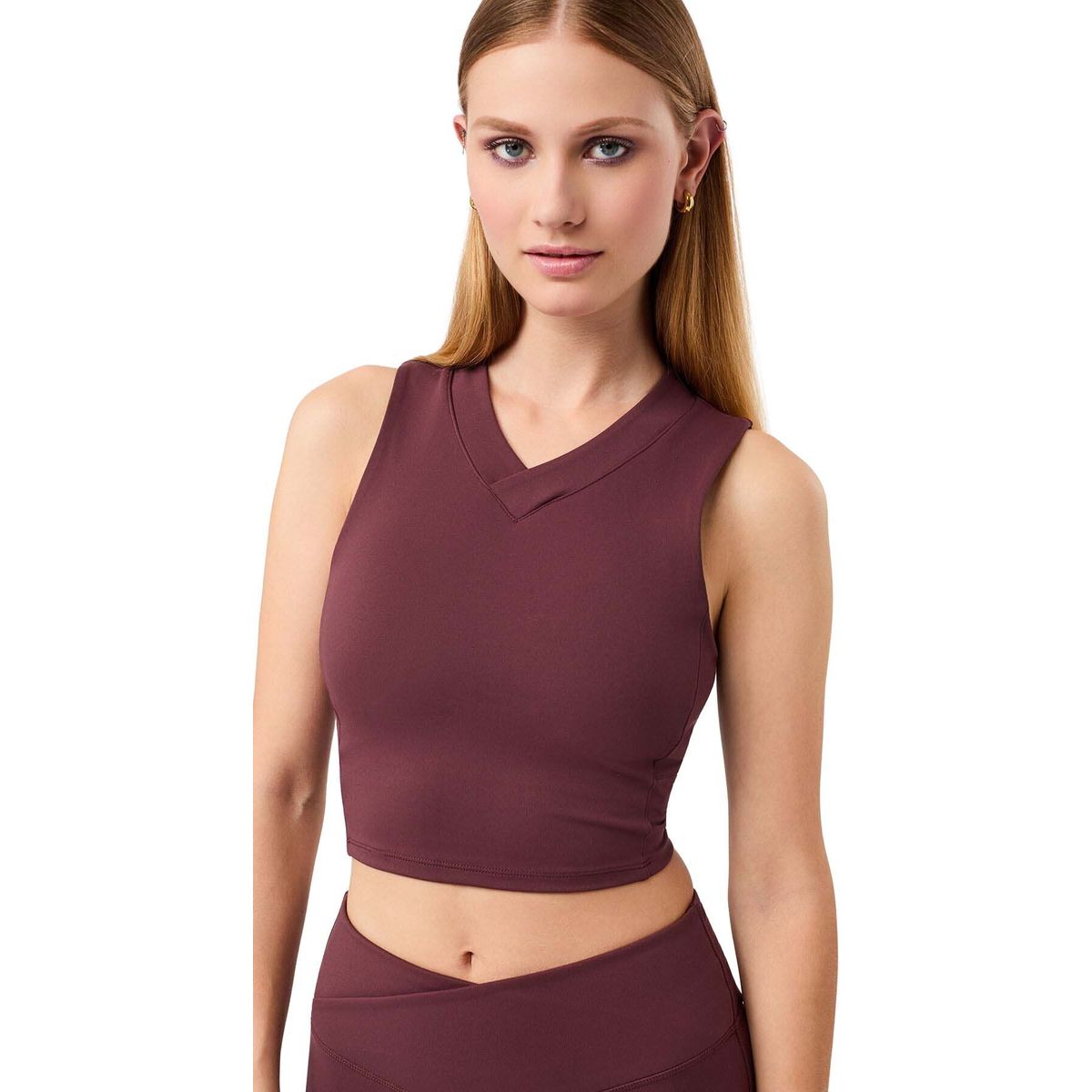 Mandala Cropped V-neck ruby L TO58JE55-Cropped-V-Neck-ruby-L