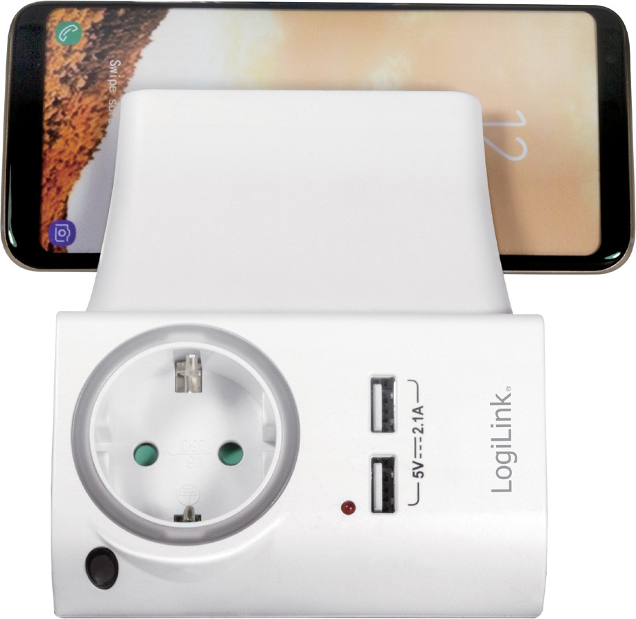 LogiLink USB-stopcontactadapter met 2 USB-poorten en oplaadstation, wit
