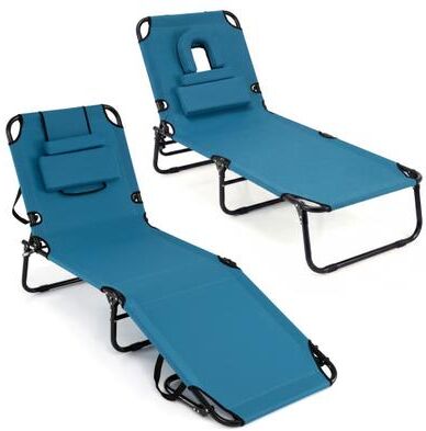 Costway Set of 2 Folding Face Down Tanning Chair with Face Hole 3 Removable Pillows-Blue