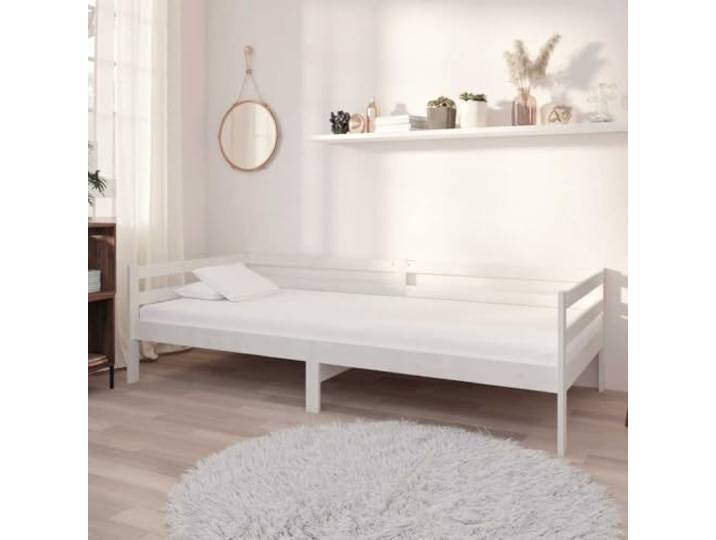RJPLMFV Sofabett, Massivholz, Kiefer, Weiß, 90 x 200 cm Umwandelbar für Tag und Nacht, Matratze inklusive, robuste Struktur, Gäste