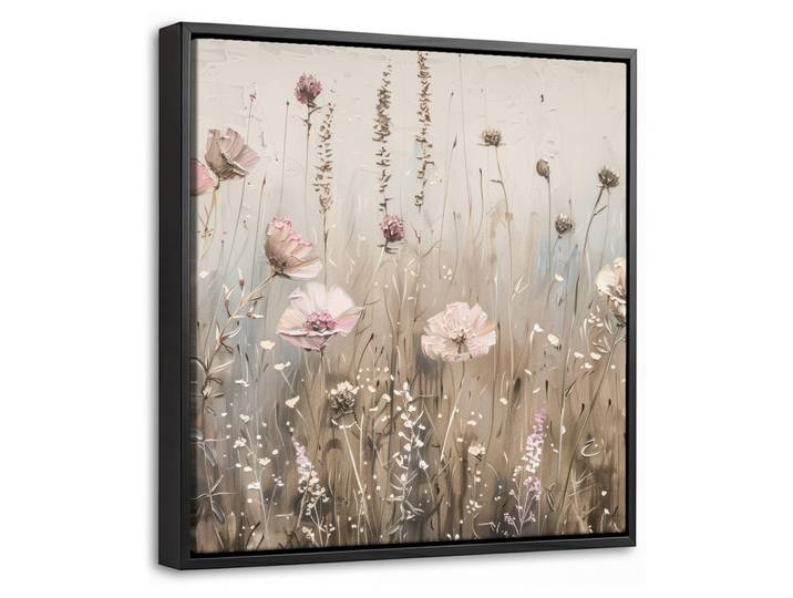 LEINWAND Bilder mit Rahmen - Blumen - Rosa - Modern - Beige - 20x20