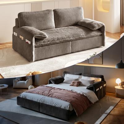GDFStudio - 3-in-1 Convertible Corduroy Pull Out Sleeper Sofa Bed with Storage Pockets