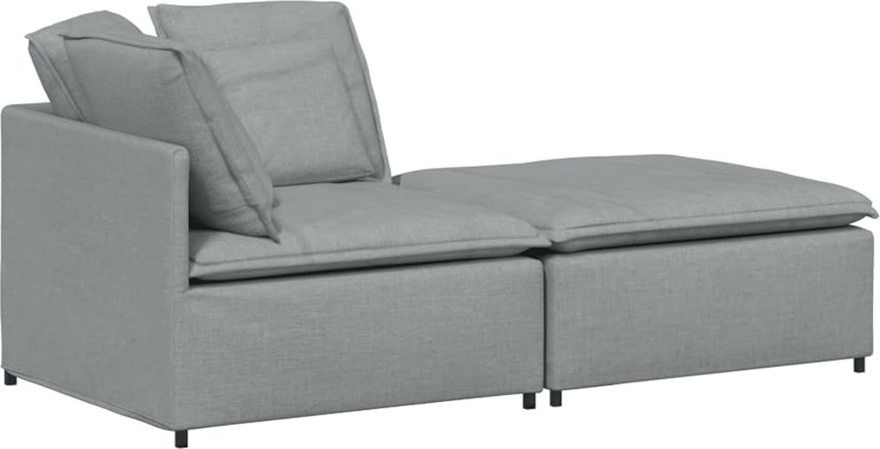 Modulares Sofa mit Fußhocker Kissen Stoff Hellgrau