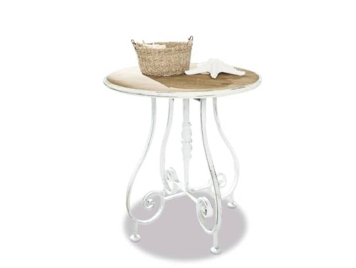 Loberon Beistelltisch Pordic, antikweiß/braun Romantisches Design, Kunstvolle Tischbeine, Zarter Shabby-Charakter
