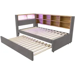 STILVORA Schlafsofa Flanell Dunkelgrau 90x200 cm mit Ausziehbett, LED und Stauraum
