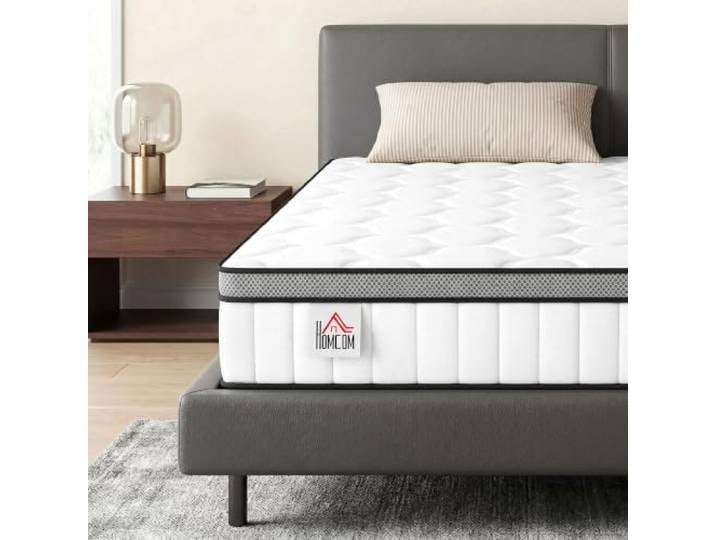 HOMCOM Matratze 140x190cm 20cm 7-Zonen-Stützung Taschenfederkernmatratze, Memoryschaum mit Kühlgel, Oeko-Tex zertifiziert, mittlere Festigkeit