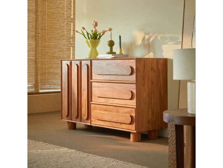 Buffet aus massivem Akazienholz 120 cm Olga - Natur - Acacia