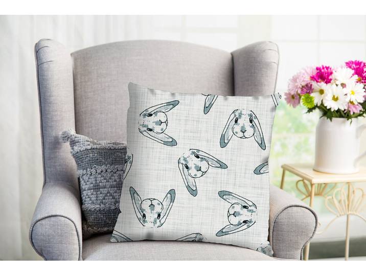 Dekokissen QUEENCE Bibo , grau (grau, bedruckt), B:40cm L:40cm, Polyester, Dekokissen_Sitzkissen_Kissenhüllen, Dekokissen, süßer Hase