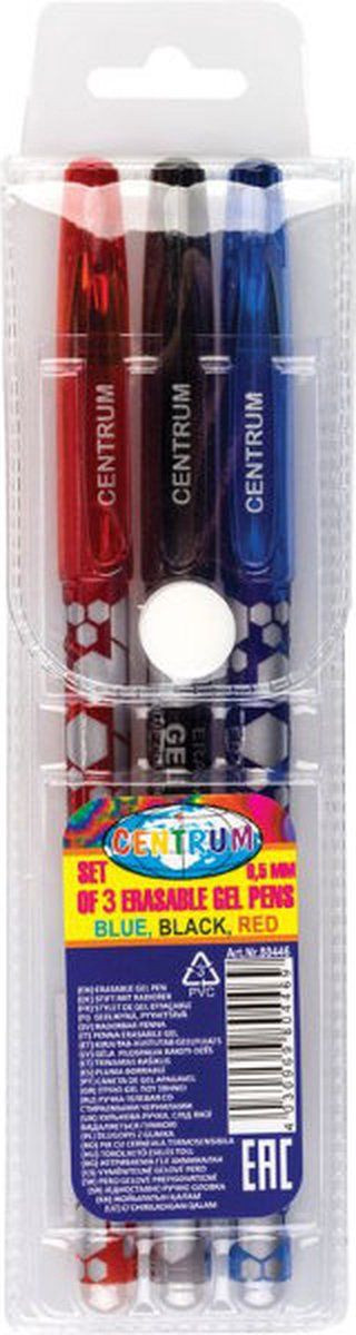 Centrum 80446 uitwisbare gelpennen 0.5 mm - Zwart, Rood, Blauw